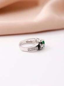方晶鋯石裝飾戒指 - 綠色 - 查看 5