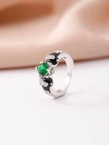 方晶鋯石裝飾戒指 - 綠色 - 查看 3