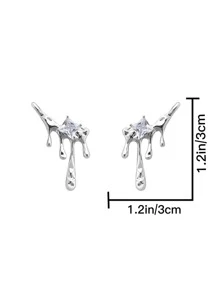 Rhinestone Decor Liquid Drip Shaped Stud Earrings - Silver - View 5
