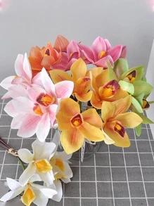 1 Ramo con 4 Tallos de Flores Artificiales de Orquídea, Ramo Portátil con 4 Cabezas de Orquídea de Tela Decoración Realista para Hogar y Bodas - Rosa - Ver 4