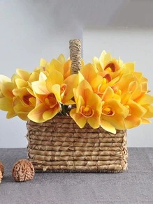 1 Ramo con 4 Tallos de Flores Artificiales de Orquídea, Ramo Portátil con 4 Cabezas de Orquídea de Tela Decoración Realista para Hogar y Bodas - Rosa - Ver 3