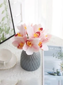 1 Ramo con 4 Tallos de Flores Artificiales de Orquídea, Ramo Portátil con 4 Cabezas de Orquídea de Tela Decoración Realista para Hogar y Bodas - Rosa - Ver 1