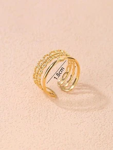 1pc Exquisite Hollow Layer Star Design Stainless Steel Multi-Layer Adjustable Wide Opening Ring For Women's Daily Dating Accessories - Yellow Gold - View 4