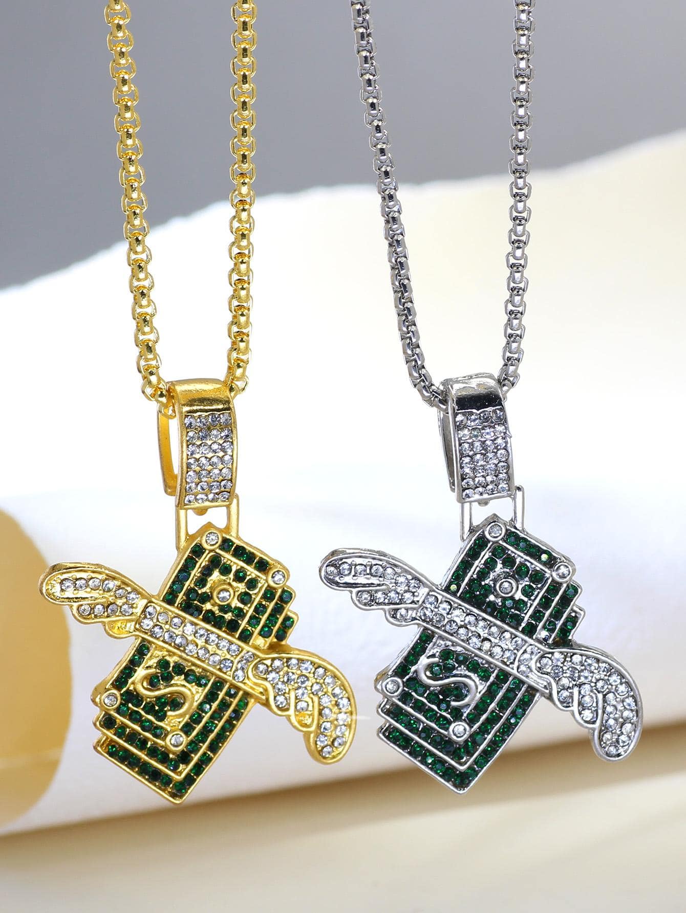 1入組嘻哈鋅合金方晶鋯石現金吊飾項鍊男士女士日常裝飾時尚外觀派對禮物 - 復古銀色 - 查看 1