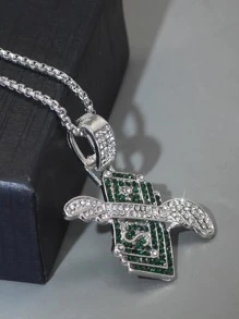 1入組嘻哈鋅合金方晶鋯石現金吊飾項鍊男士女士日常裝飾時尚外觀派對禮物 - 復古銀色 - 查看 5