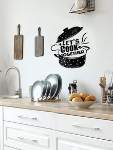 1pc Pot & Slogan Graphic Kitchen Sticker - Black - View 5