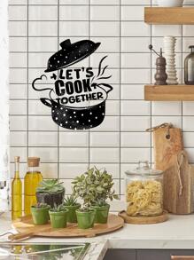 1pc Pot & Slogan Graphic Kitchen Sticker - Black - View 1