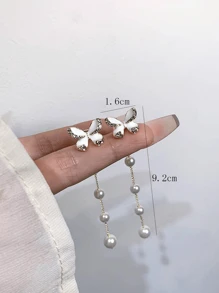 Chaquetas De Pendientes Con Decoración De Mariposas Y Perlas Falsas - Dorado - Ver 2