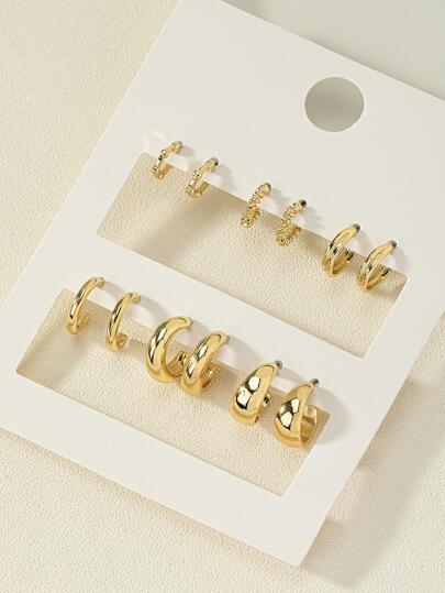 6pairs/Set Fashionable Zinc Alloy Spring Design Cuff Hoop Earrings For Women For Daily Decoration