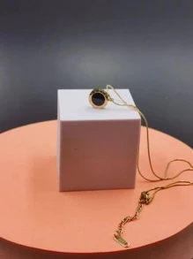 Men Round Pendant Necklace - Yellow Gold - View 1