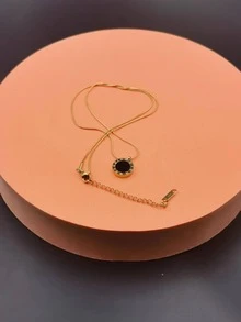 Men Round Pendant Necklace - Yellow Gold - View 2