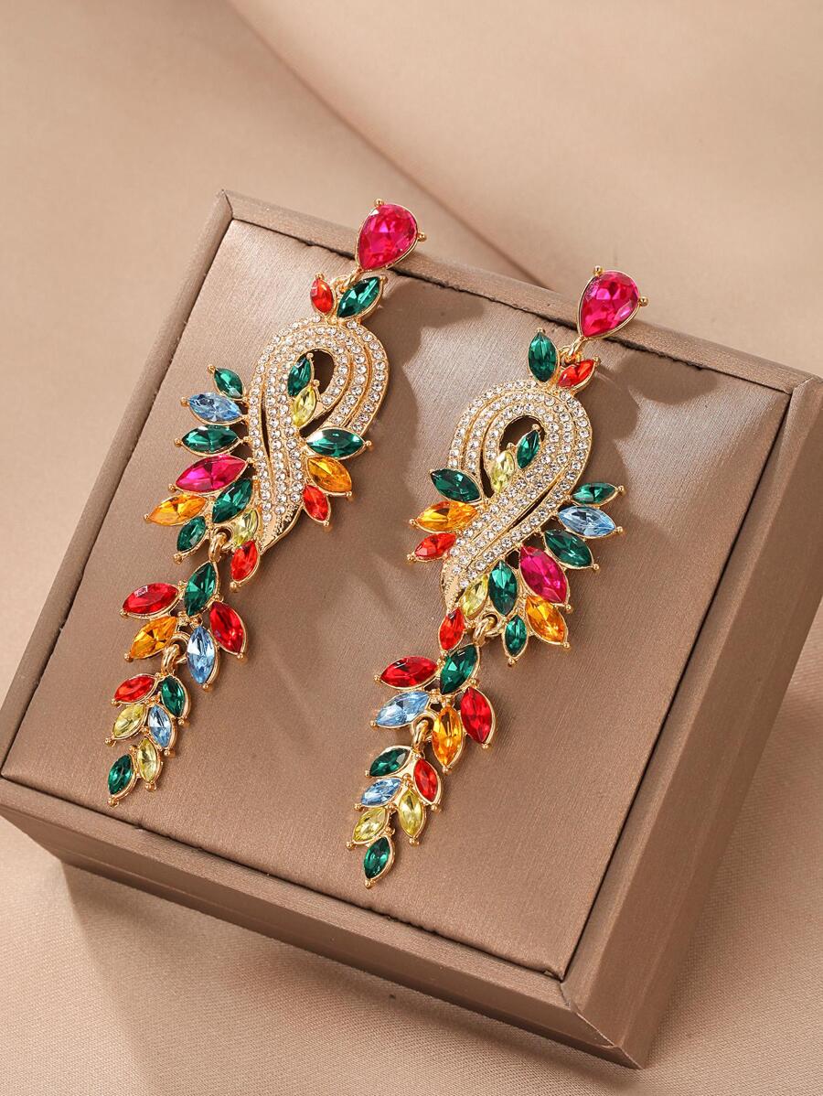 1pair Glamorous Zinc Alloy Rhinestone Drop Earrings For Women For Daily Life - Multicolor - View 1
