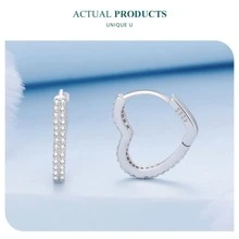 WOSTU 1pair 925 Sterling Silver Heart-Shaped Ear Buckles Love Hoop Earrings Pave Setting Cubic Zirconia For Women Fine Jewelry Gift Valentines - Silver - View 8