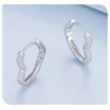 WOSTU 1pair 925 Sterling Silver Heart-Shaped Ear Buckles Love Hoop Earrings Pave Setting Cubic Zirconia For Women Fine Jewelry Gift Valentines - Silver - View 7