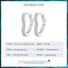 WOSTU 1pair 925 Sterling Silver Heart-Shaped Ear Buckles Love Hoop Earrings Pave Setting Cubic Zirconia For Women Fine Jewelry Gift Valentines - Silver - View 9