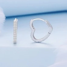WOSTU 1pair 925 Sterling Silver Heart-Shaped Ear Buckles Love Hoop Earrings Pave Setting Cubic Zirconia For Women Fine Jewelry Gift Valentines - Silver - View 6