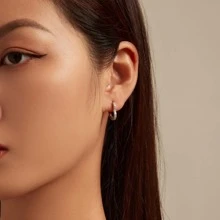 WOSTU 1pair 925 Sterling Silver Heart-Shaped Ear Buckles Love Hoop Earrings Pave Setting Cubic Zirconia For Women Fine Jewelry Gift Valentines - Silver - View 4