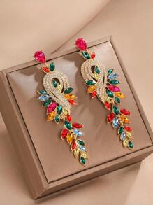 1pair Glamorous Zinc Alloy Rhinestone Drop Earrings For Women For Daily Life - Multicolor - View 2