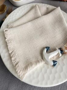 2 piezas Servilleta de mesa liso ribete con fleco paño moderno de tela para casa - Beis - Ver 1