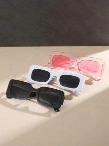 3 件装矩形男女通用时尚眼镜，时尚沙滩时尚眼镜，适合度假、旅行、夏季配饰、运动风格、驾驶、节日、海滩、音乐节、郊游、家庭旅行、优雅装扮、街头风格配饰、度假氛围、运动、派对、户外活动、街头风格、钓鱼、假日、休假 - 彩色 - 查看 1