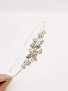 1件裝女款水鑽花朵與仿珍珠裝飾華麗髮箍，優雅皇冠髮箍髮圈髮飾 - 金色 - 查看 3