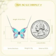 WOSTU 1入組925純銀彩色蝴蝶吊墜項鍊昆蟲領鏈條適合女士生日禮物精細首飾類 - 銀色 - 查看 9