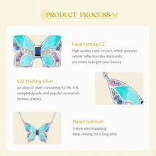 WOSTU 1入組925純銀彩色蝴蝶吊墜項鍊昆蟲領鏈條適合女士生日禮物精細首飾類 - 銀色 - 查看 7