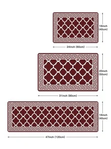 1pc Geometric Pattern Kitchen Rug - Red - View 7
