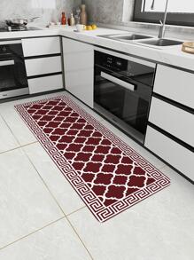 1pc Geometric Pattern Kitchen Rug - Red - View 2