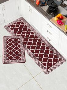 1pc Geometric Pattern Kitchen Rug - Red - View 3