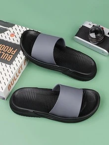 Men Minimalist Single Band Slides, Grey Outdoor PVC Slides - Grey - View 1