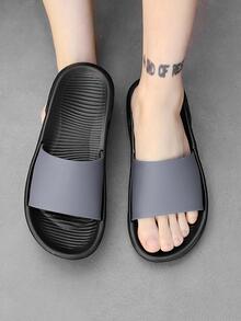 Men Minimalist Single Band Slides, Grey Outdoor PVC Slides - Grey - View 4