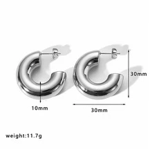 極簡圓耳環 - 銀色 - 查看 2