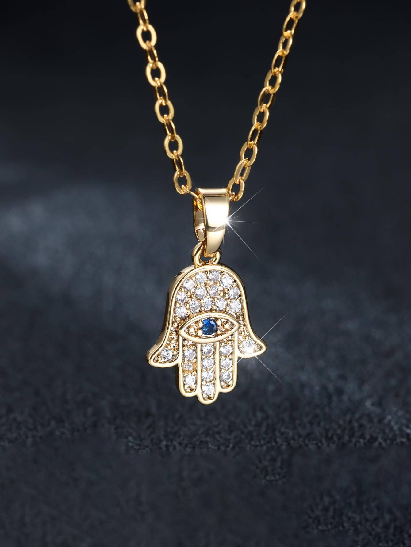 1 Máy Tính Quyến Rũ Đính Đá Cubic Zirconia Trang Trí Mắt Chi Tiết Bàn Tay Hamsa Mặt Dây Chuyền Vòng Cổ Cho Nữ Cho Hẹn Hò - Vàng - Xem 1