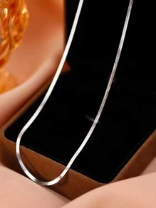 1pc Elegant Minimalist Flat Snake Chain Necklace, Versatile For Party, Holiday And Everyday Wear - Star - View 2