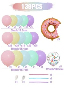 139入組甜甜圈瑪卡朵色氣球套裝，完美裝飾假日生日派對 - 彩色 - 查看 4