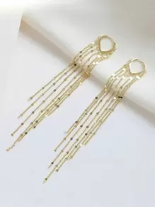 Metal Tassel Drop Earrings - Yellow Gold - View 1
