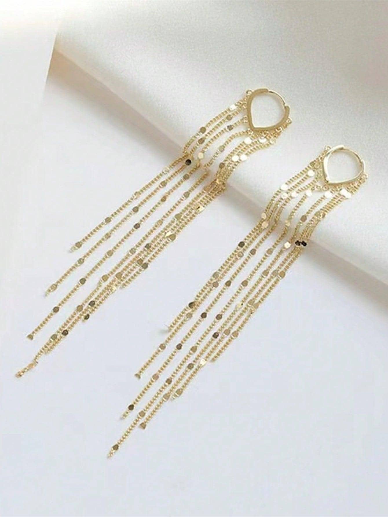 Metal Tassel Drop Earrings - Yellow Gold - View 1