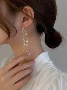 Metal Tassel Drop Earrings - Yellow Gold - View 3