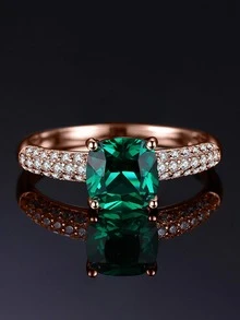 JewelryPalace 1入組優雅純銀經典設計精美軟墊切仿真綠色綠寶石14K鍍戒指適合女士適用於舞會宴會 - 玫瑰金 - 查看 2