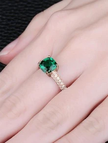 JewelryPalace 1入組優雅純銀經典設計精美軟墊切仿真綠色綠寶石14K鍍戒指適合女士適用於舞會宴會 - 玫瑰金 - 查看 4