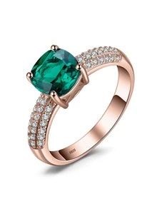 JewelryPalace 1入組優雅純銀經典設計精美軟墊切仿真綠色綠寶石14K鍍戒指適合女士適用於舞會宴會 - 玫瑰金 - 查看 5