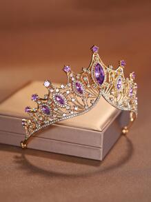 1入時尚精美合金皇冠髮飾，適用於女性婚禮派對裝飾皇家頭飾 - 紫色 - 查看 2
