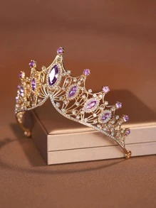 1入時尚精美合金皇冠髮飾，適用於女性婚禮派對裝飾皇家頭飾 - 紫色 - 查看 3