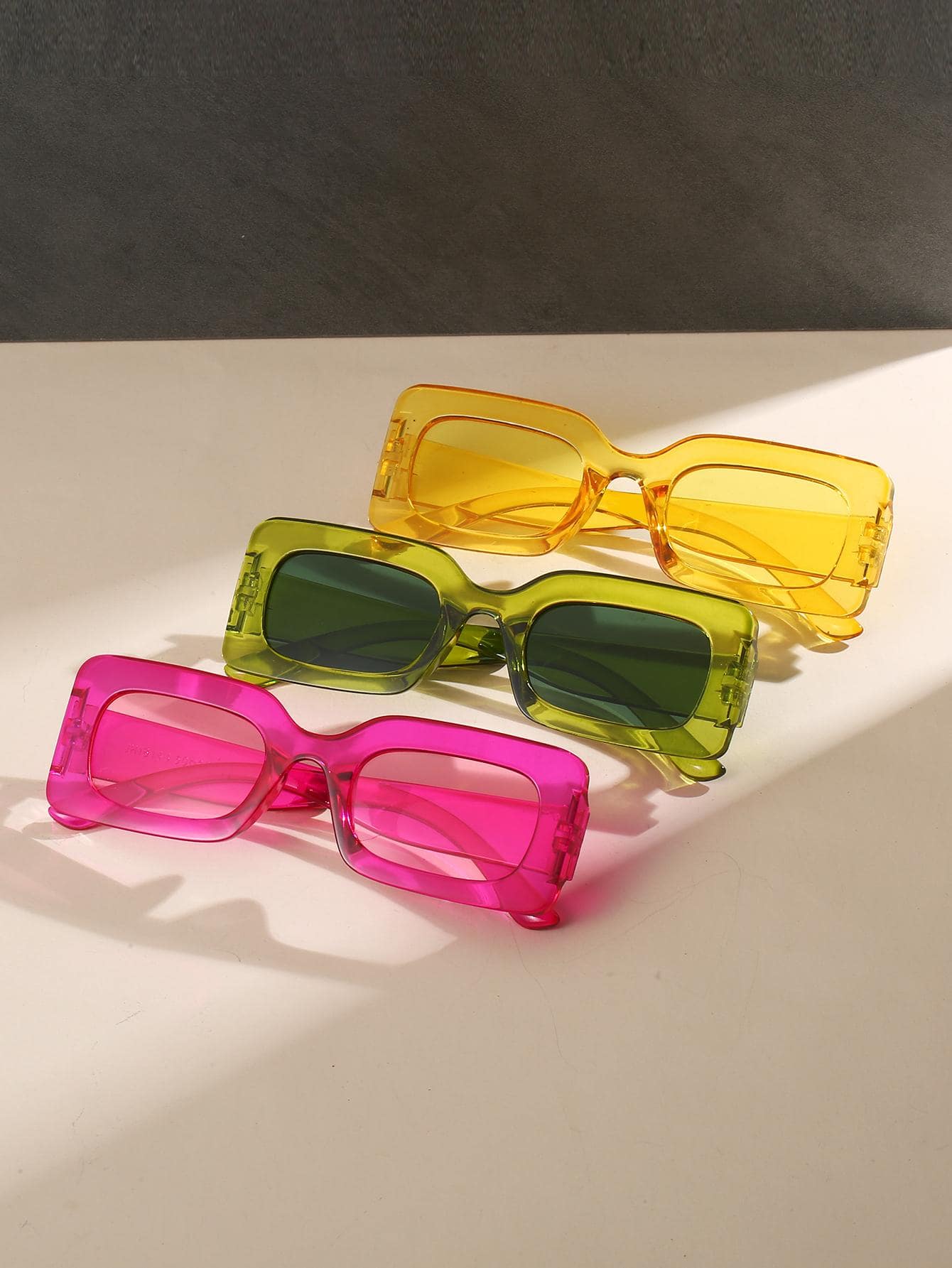 3pcs Unisex Rectangular Fashion Glasses, Suitable For Beach, Travel, Summer Accessories, Sports Style, Driving, Festivals, Outings, Family Trips, Elegant Attire, Street Fashion Accessories, Vacation Vibes, Sports, Parties, Outdoor Activities, Fishing, Holidays, Getaways - Multicolor - View 1