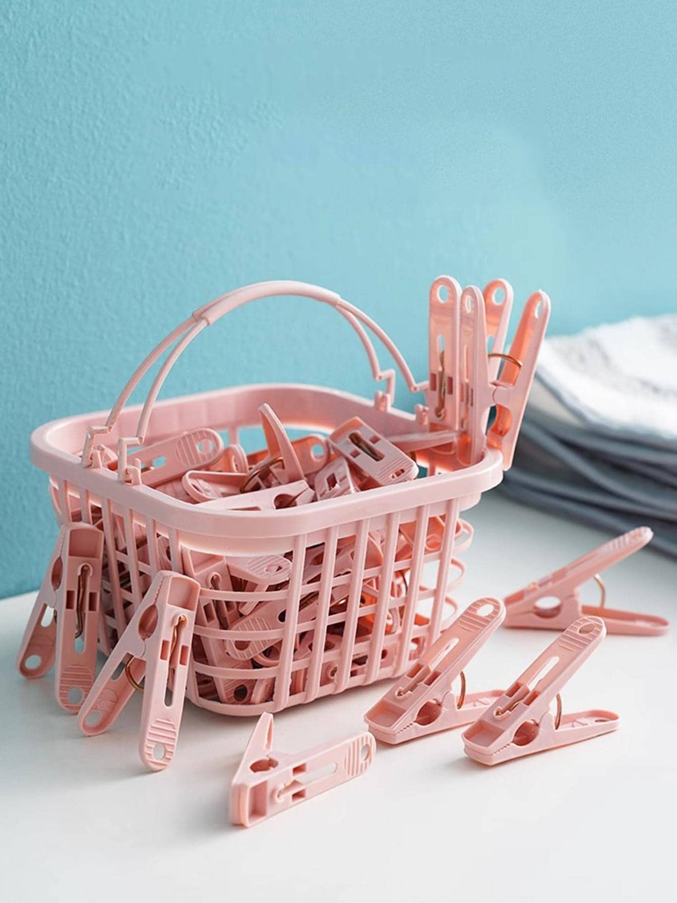 30 cái Móc treo quần áo đa năng & 1 cái giỏ - Hồng - Xem 1