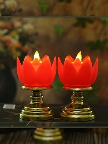 1pc Plastic LED Flameless Candle, Modern Lotus Design Electronic Flameless Candle For Home Decoration - Beige - View 5