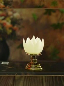 1pc Plastic LED Flameless Candle, Modern Lotus Design Electronic Flameless Candle For Home Decoration - Beige - View 2