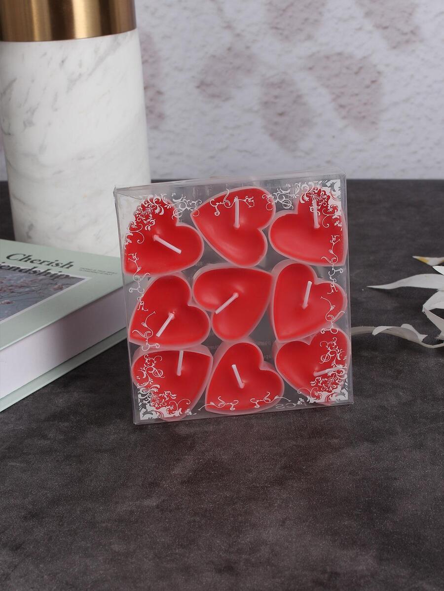 Nến thơm thiết kế hình trái tim 9 chiếc - Đỏ - Xem 1