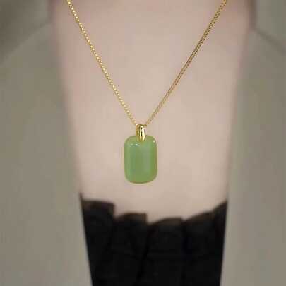 1入組時尚綠色玻璃吊墜項鍊適合女士適合派對舞會